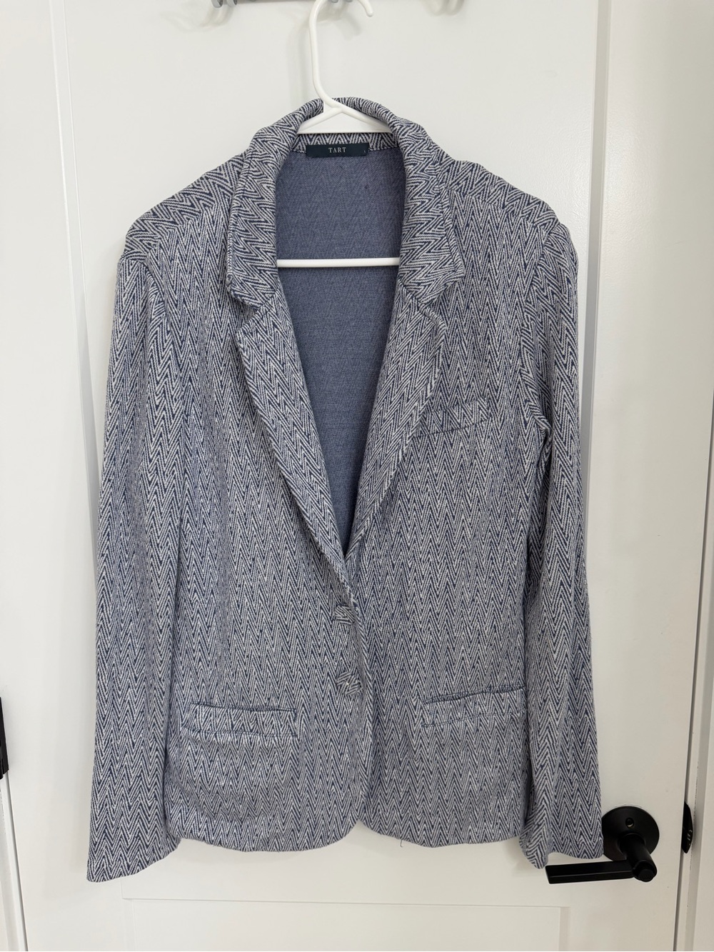 Tart Navy and White Chevron Knit Blazer Jacket - Women's